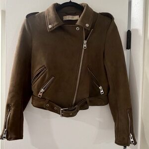 Zara Brown Suede Asymmetric Moto Jacket